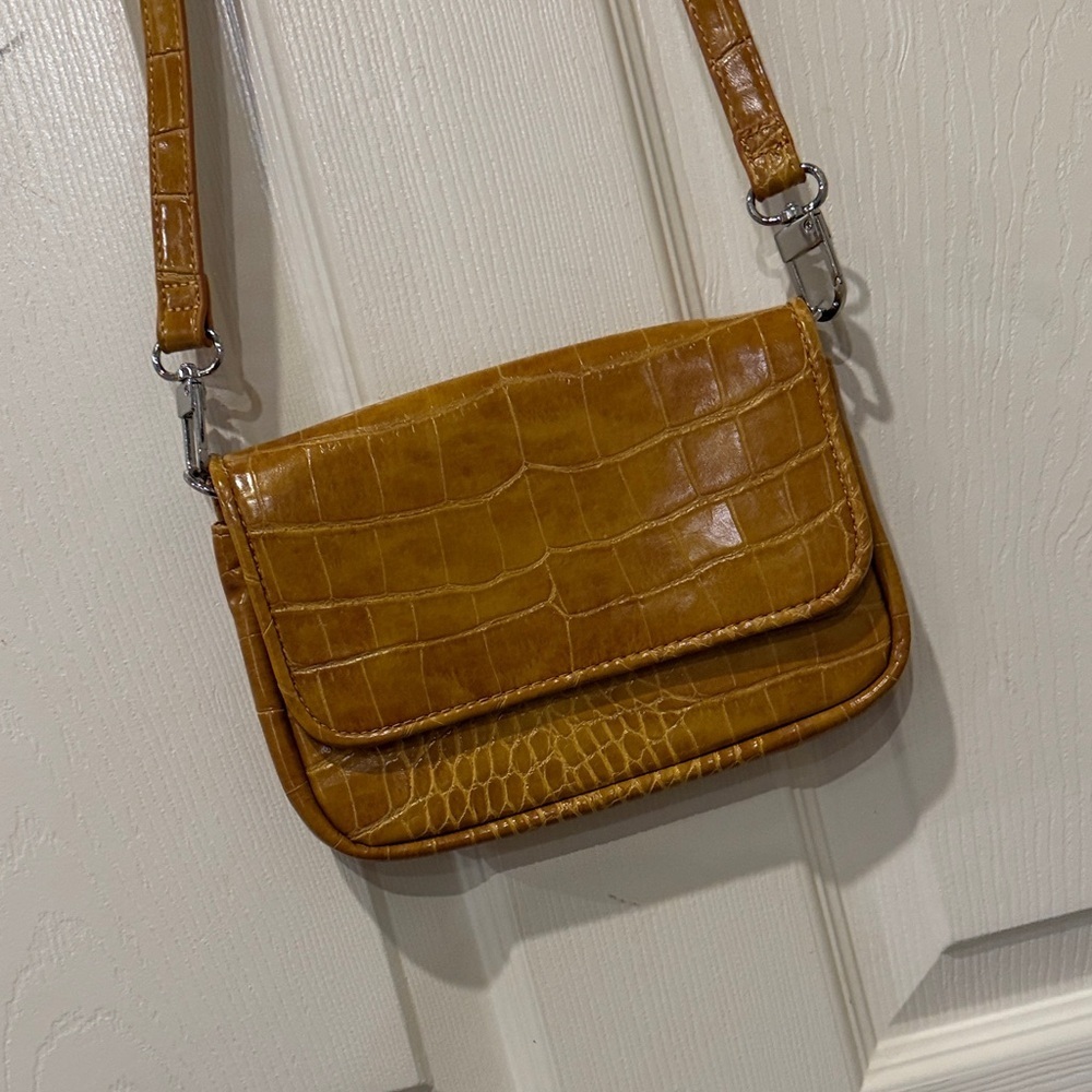 Urban Outfitters mustard yellow crocodile print crossbody